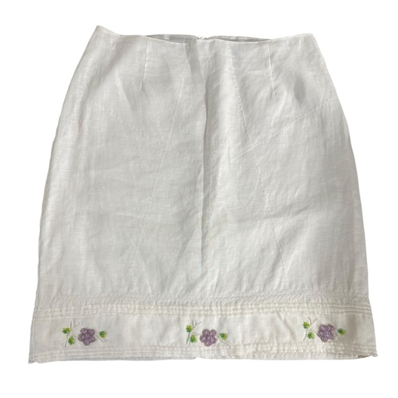 Ecologie Irish Linen Beaded Mini Skirt Size 8 White Purple Floral Vintage 90s - Picture 1 of 11